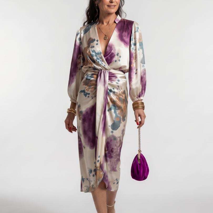 Miravia | Cross Wrap Tie Waist Printed Midi Dress
