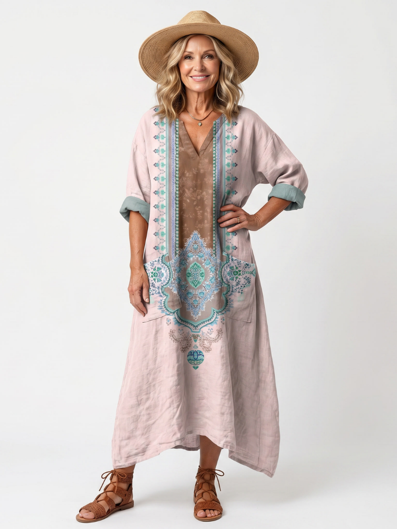 Giada | Embroidered Panel Relaxed Pocket Midi Dress