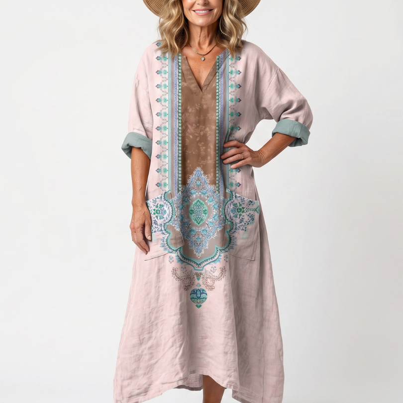 Giada | Embroidered Panel Relaxed Pocket Midi Dress