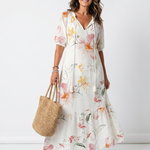 Pennia | Soft Floral Tiered Tassel Midi Dress