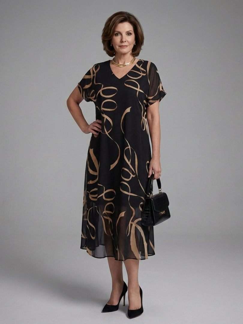 Serasia | Short Sleeve Abstract Midi Dress