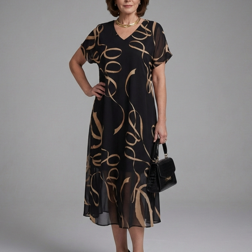 Serasia | Short Sleeve Abstract Midi Dress