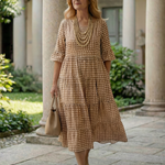 Thalwynne | Polka Dot Tiered Midi Dress Short Sleeve
