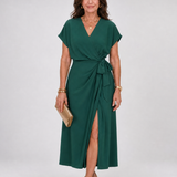 Romilia | Short Sleeve Wrap Tie Midi Dress