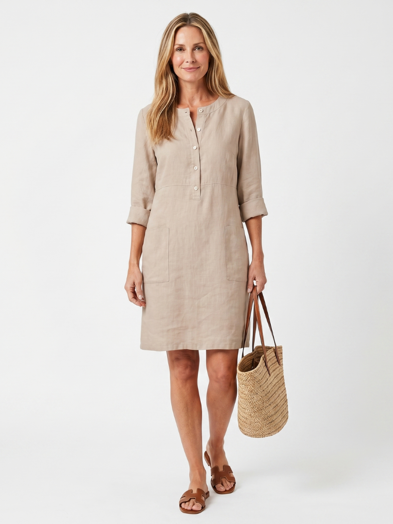 Haletta | Button Front Sleeve Knee Length Dress