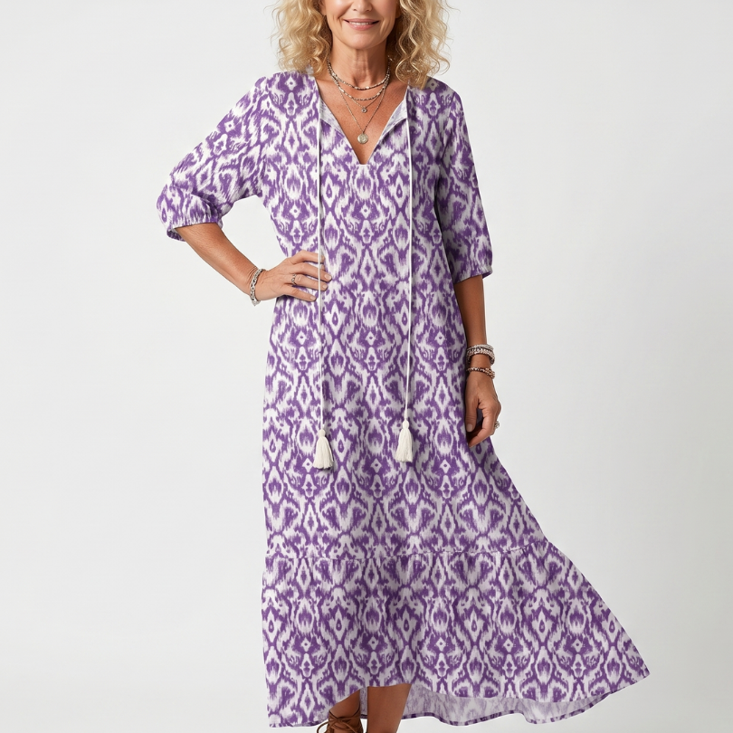 Linnra | Printed Tassel Tie Midi Dress