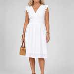 Celdra | Sleeveless Eyelet V Neck Midi Dress
