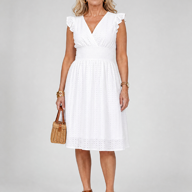 Celdra | Sleeveless Eyelet V Neck Midi Dress
