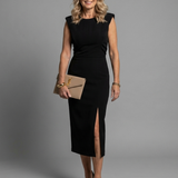 Marenbeth | Sleeveless Structured Midi Dress with Front Slit