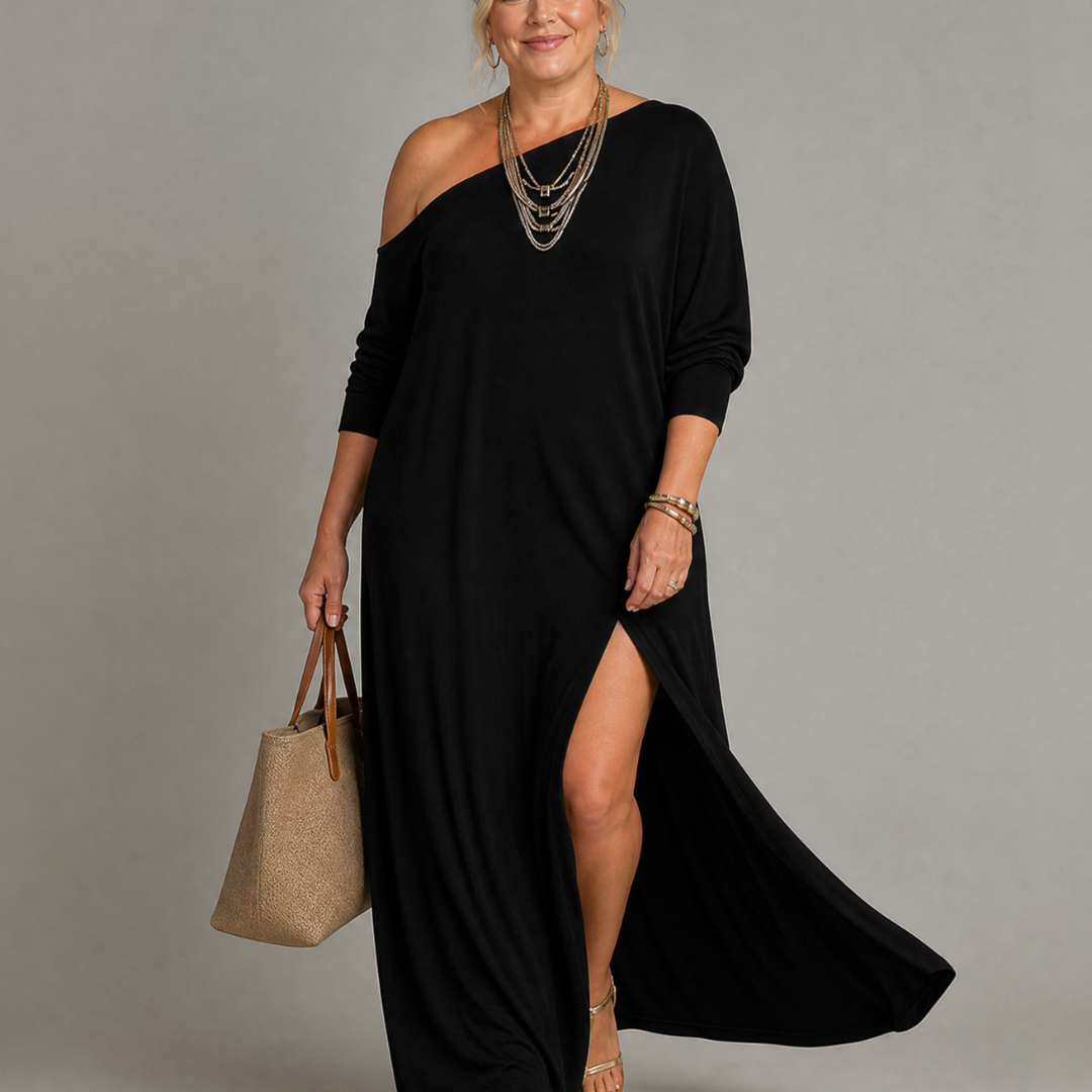 Mildra | One Shoulder Side Slit Flowing Midi Dress
