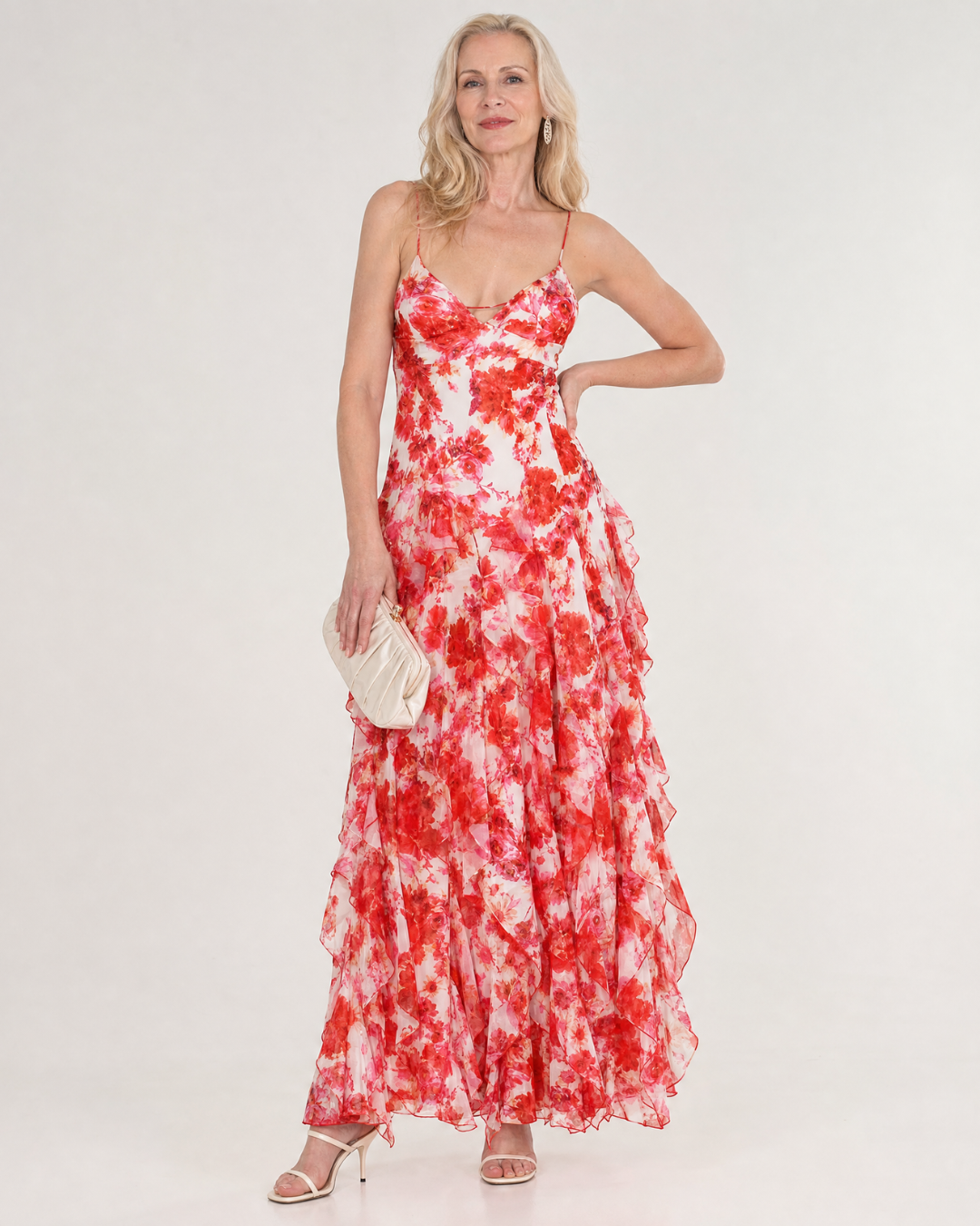 Marenetta | Watercolor Floral Ruffle Hem Sleeveless Midi Dress