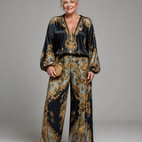 Zarney | Baroque Print Blouse And Wide Leg Pants Set