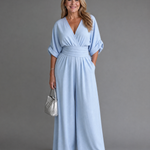 Persia | Draped V Neck Wide Leg Relaxed Jumpsuit