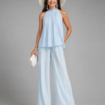 Merlette | Halter Neck Flowing Top And Pleated Wide Leg Pants Set