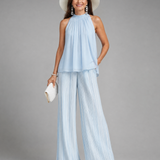 Merlette | Halter Neck Flowing Top And Pleated Wide Leg Pants Set