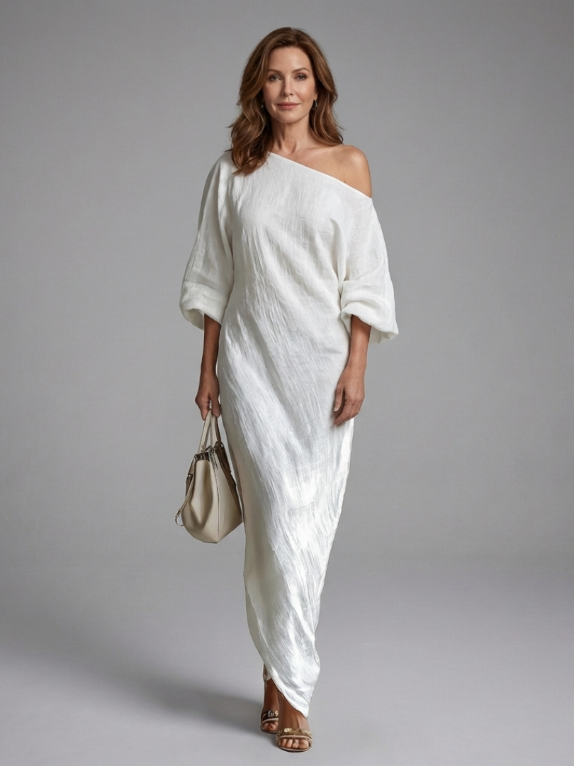 Pruwen | One Shoulder Draped Maxi Dress