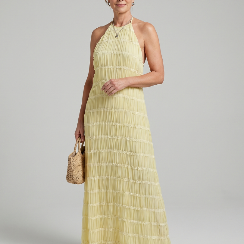 Vesette | Textured Fringe Fitted Silhouette Maxi Dress
