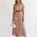 Tamsinna | Elegant Floral V-Neck Midi Dress