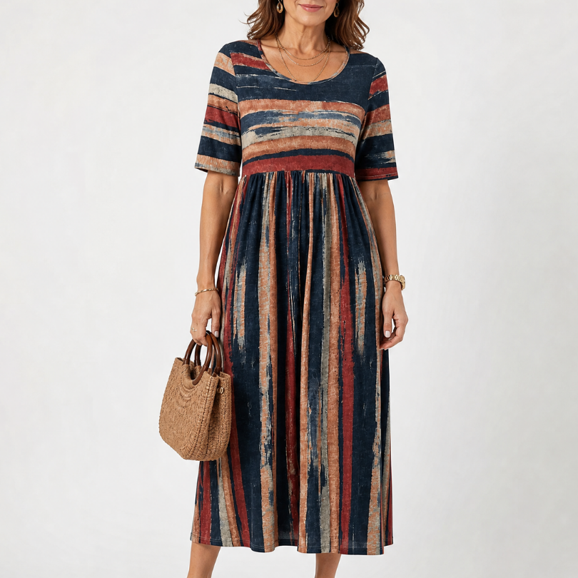 Verarose | One Shoulder Striped Midi Dress