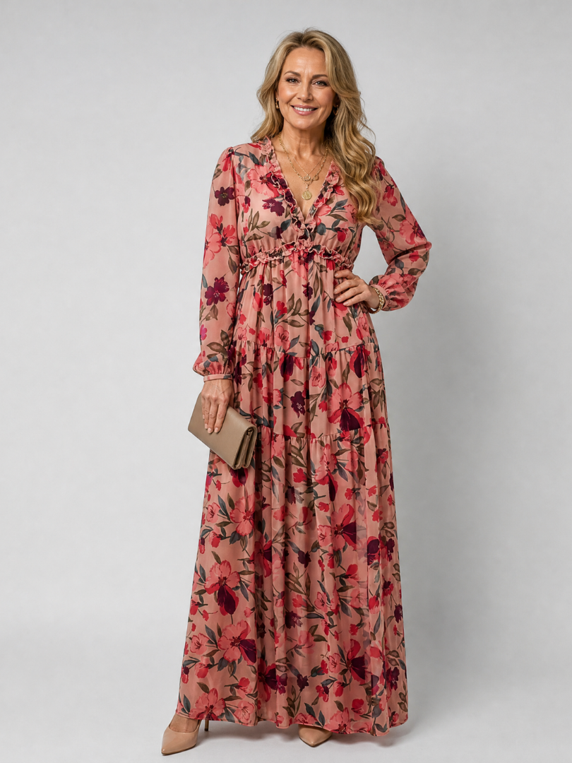 Tovawyn | Floral Print Long Sleeve Tiered Maxi Dress