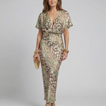 Mirrina | Abstract Print V Neck Twist Waist Midi Dress