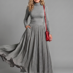 Velvia | Long Sleeve Turtleneck Defined Waist Midi Dress