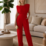 Temlyn | Draped Shoulder Tailored Wide Leg Jumpsuit