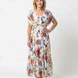 Elondra | Short Sleeve Pleated Floral Midi Dress