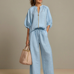 Halrin | Zip Front Blouson Top Wide Leg Set