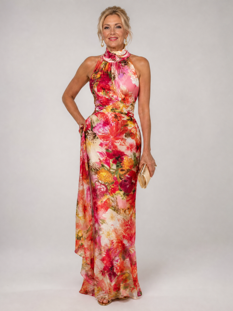 Norette | Halter Neck Floral Print Maxi Dress