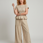 Selthea | Peplum Detail Smocked Top And Wide Leg Pants Set