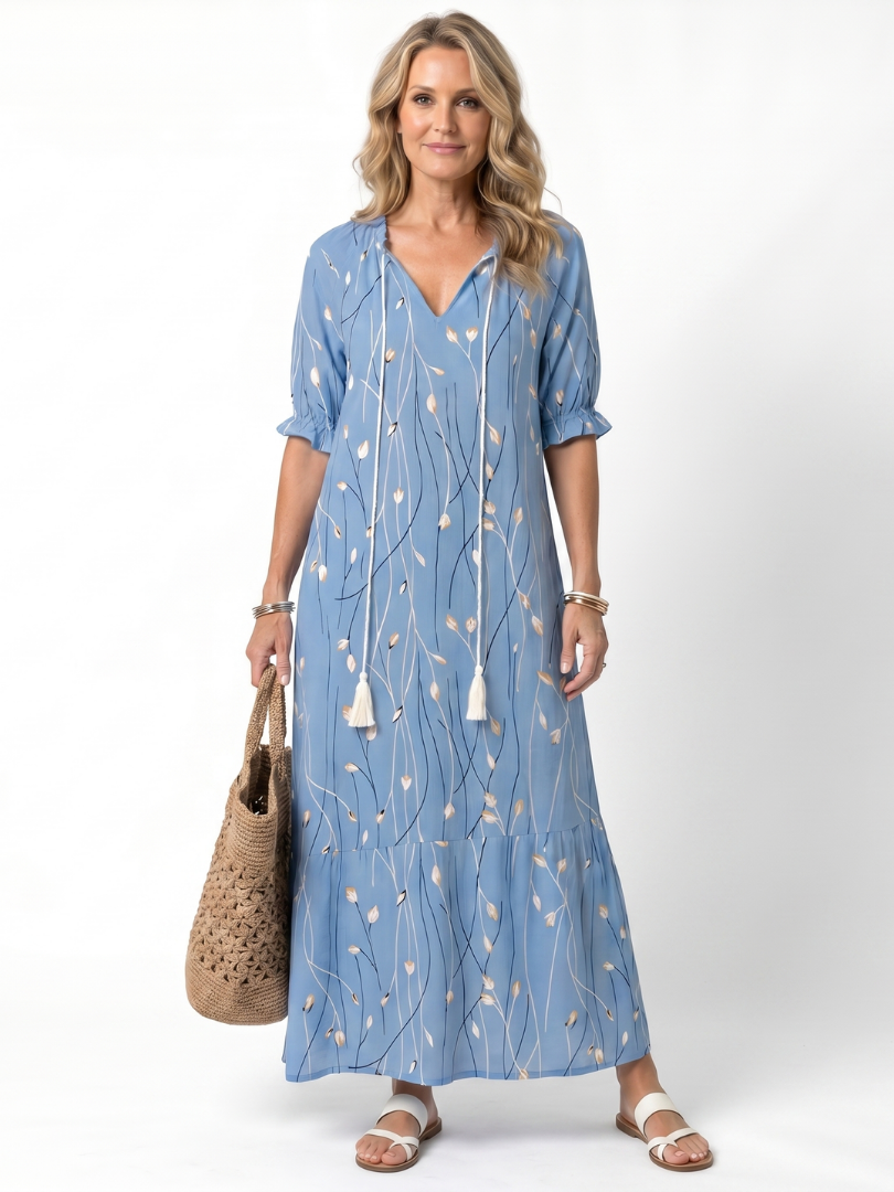 Coralyn | Floral Print Tassel Tie Midi Dress