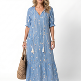 Coralyn | Floral Print Tassel Tie Midi Dress