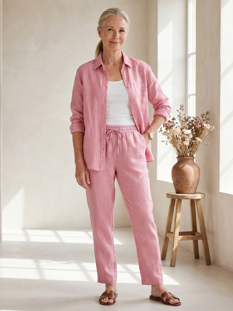 Elisette | Long Sleeve Shirt Tapered Pants Set