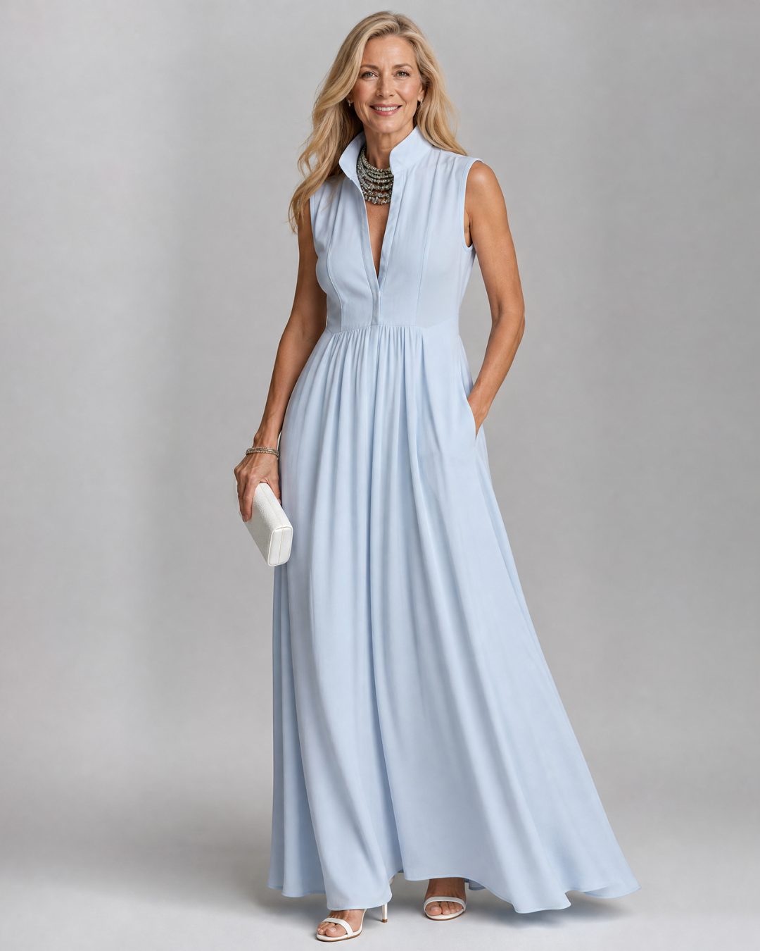 Gretarina | Sleeveless Collared Flowing Maxi Dress