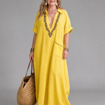 Faera | Embroidered V Neck Pocket Detail Relaxed Midi Dress