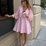 Romirose | Ruffle Collar And Gingham Pattern Mini Dress