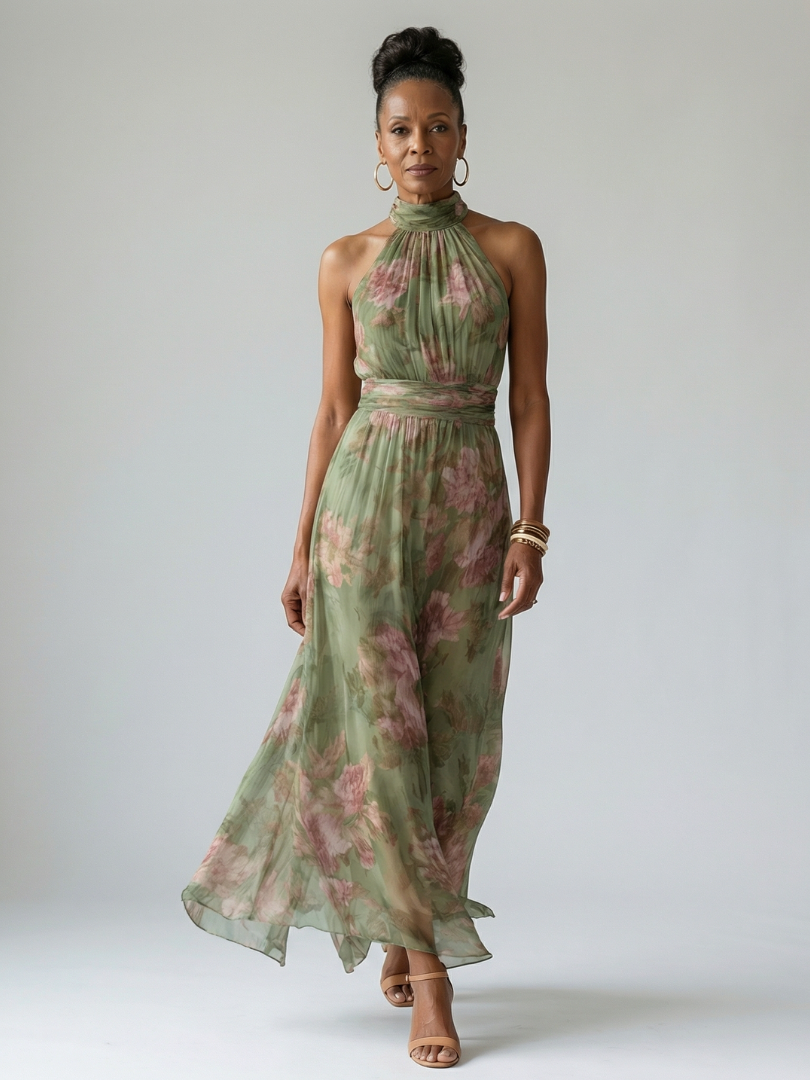 Dahwyn | Gathered Halter Midi Dress