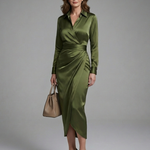 Solvia | Long Sleeve Collared Wrap Midi Dress