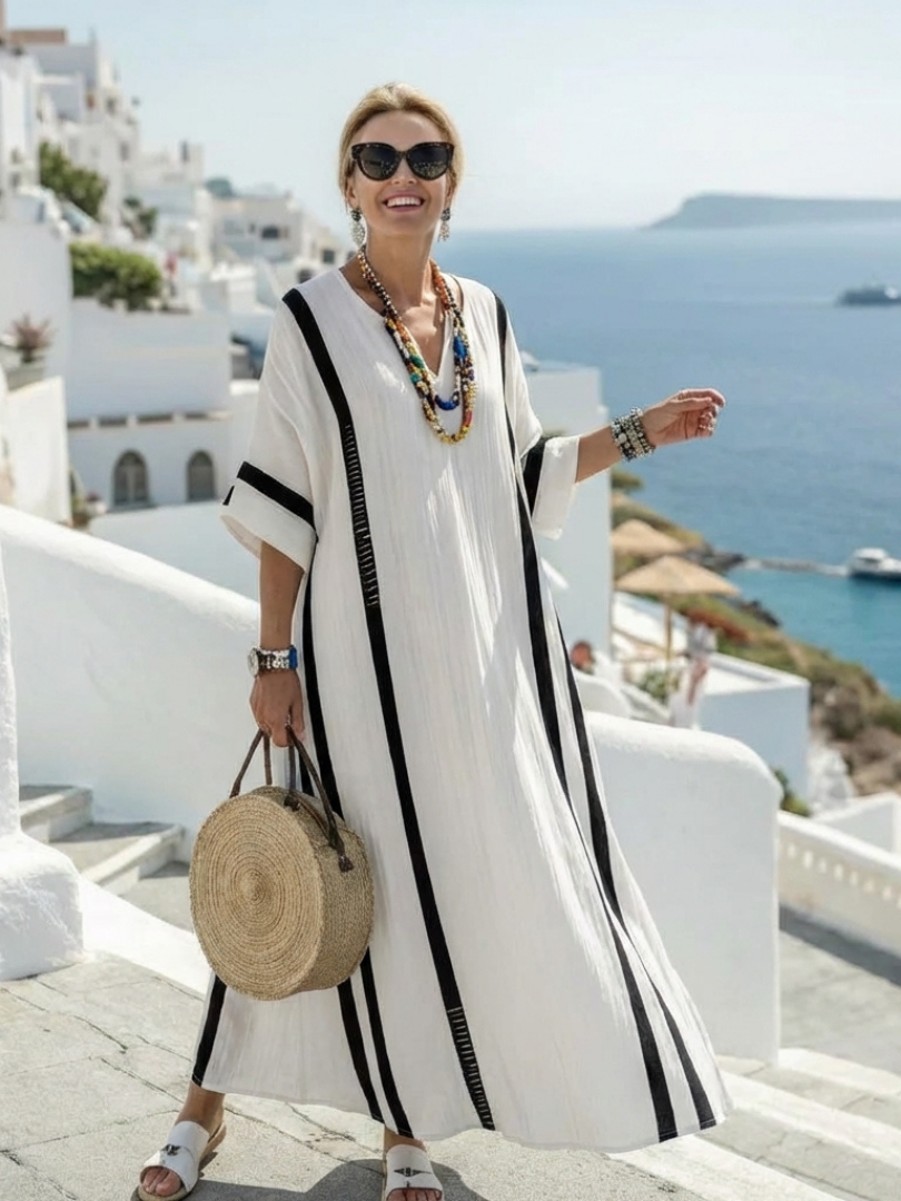 Larbelle | Short Sleeve Color Block Striped Maxi Dress
