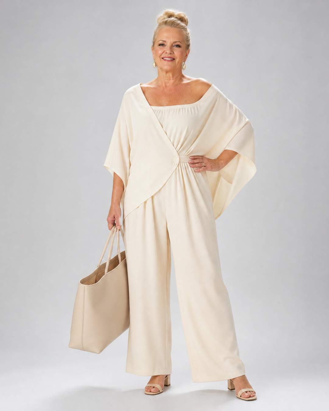 Nevsia | Draped Off Shoulder Top And Wide Leg Pants Set