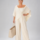 Nevsia | Draped Off Shoulder Top And Wide Leg Pants Set