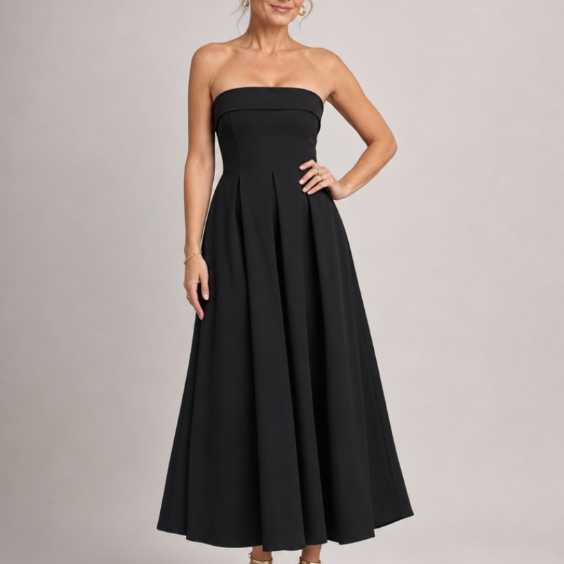 Permae | Strapless Structured Bodice Midi Dress