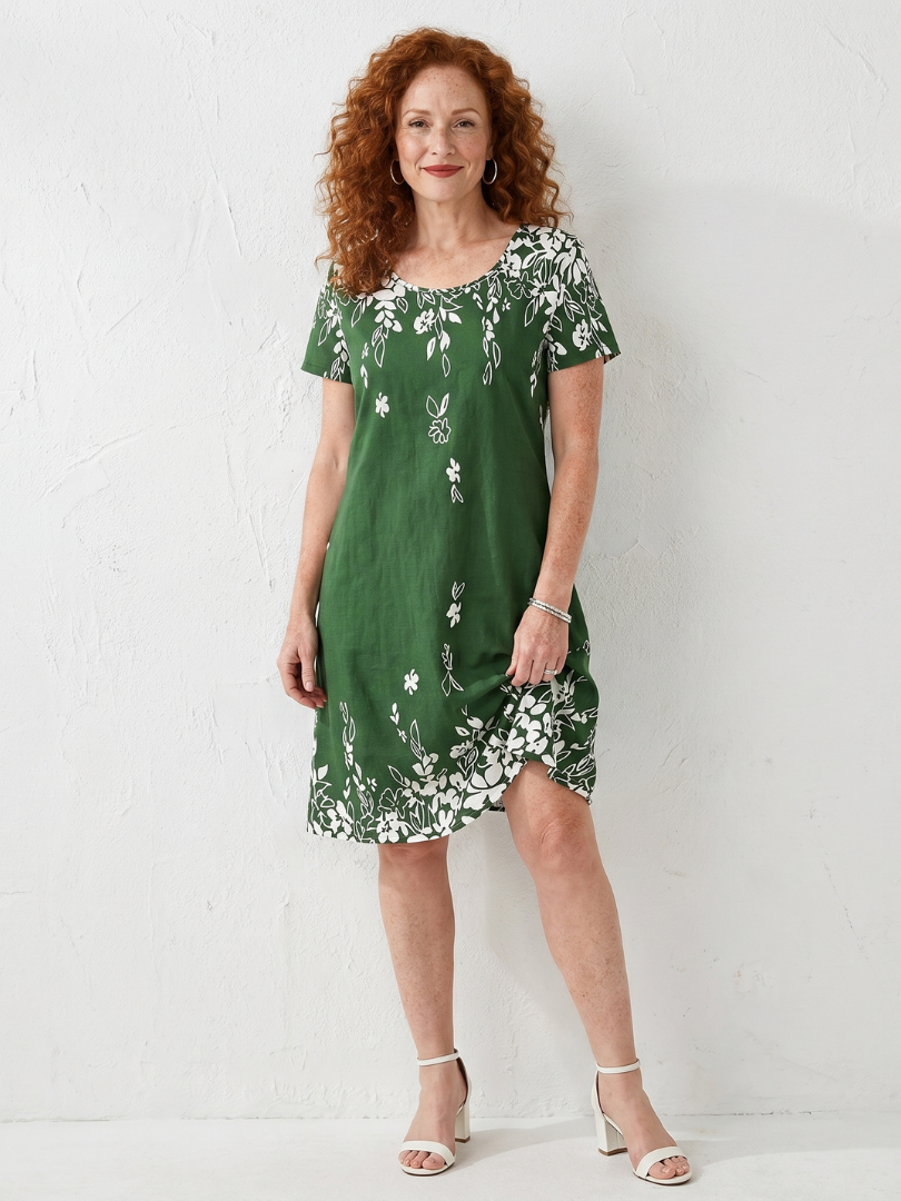 Gretala | Short Sleeve Floral Border Mini Dress