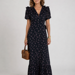 Laessa | Floral Puff Sleeve Ruffle Hem Midi Dress
