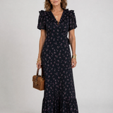 Laessa | Floral Puff Sleeve Ruffle Hem Midi Dress