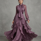 Sermae | Tie Neck Ruffle Tiered Maxi Dress