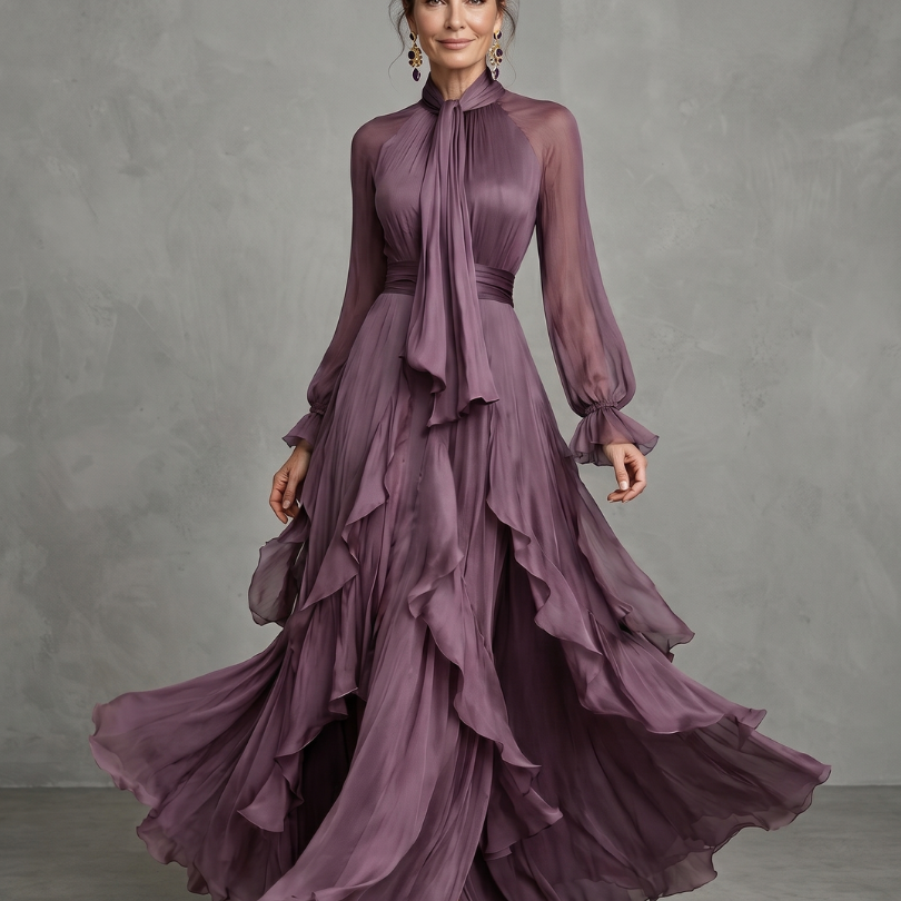 Sermae | Tie Neck Ruffle Tiered Maxi Dress
