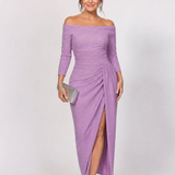 Taliabelle | Off Shoulder Ruched Slit Midi Dress