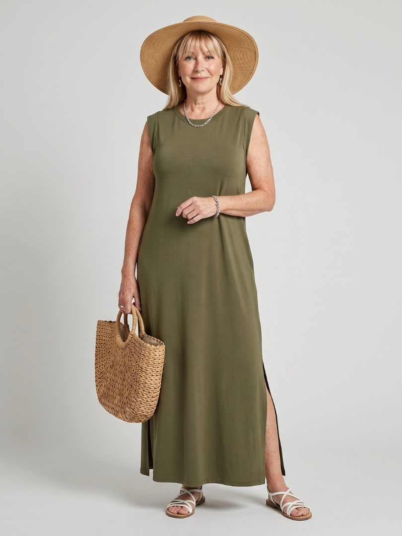 Liorania | Straight Silhouette Crew Neck Midi Dress